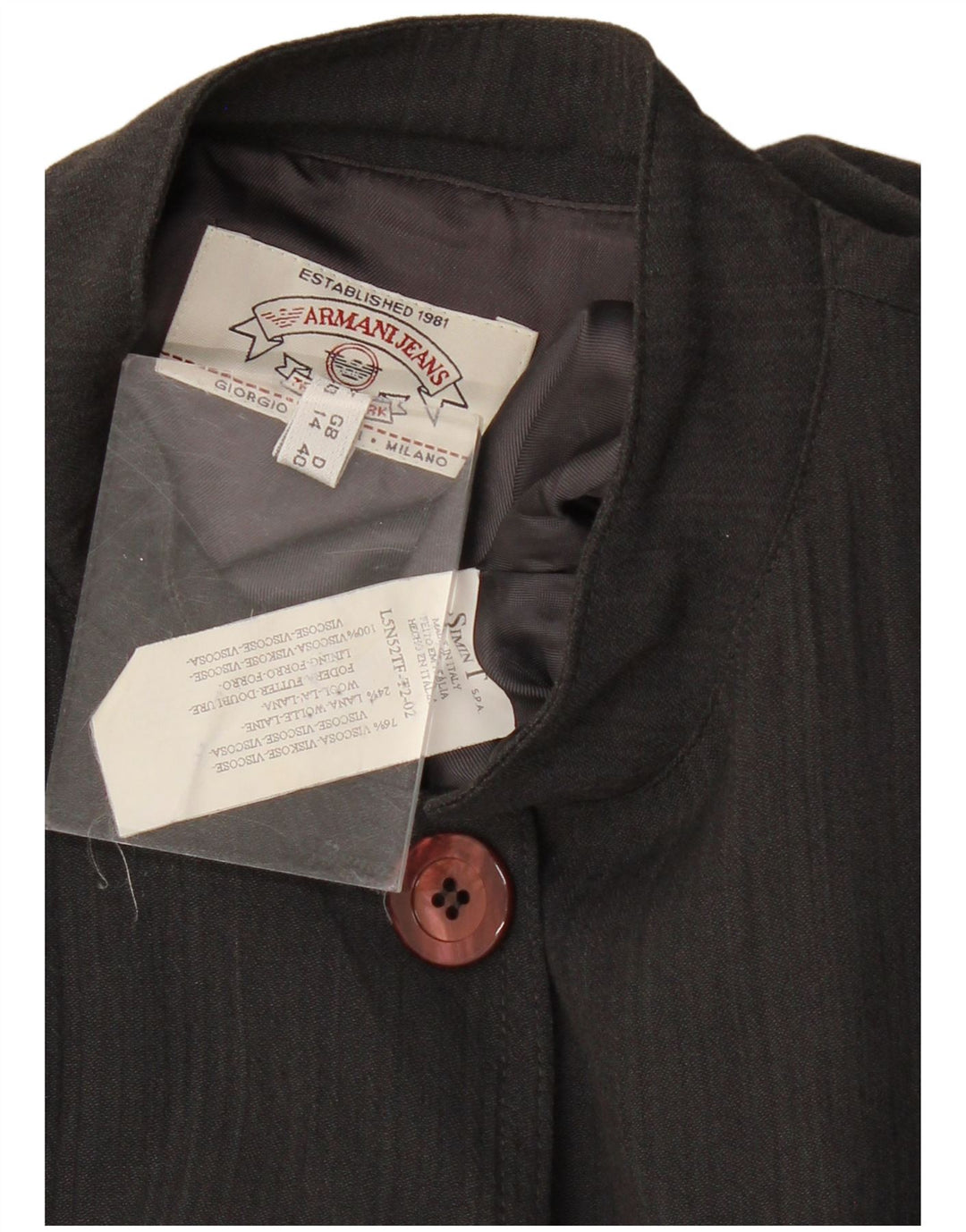 ARMANI JEANS Sacou blazer pentru femei cu 5 nasturi UK 14, mare, negru, viscoza