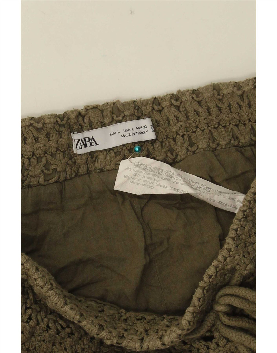 Pantaloni scurți din croșetat Zara pentru femei, mari W32, bumbac kaki
