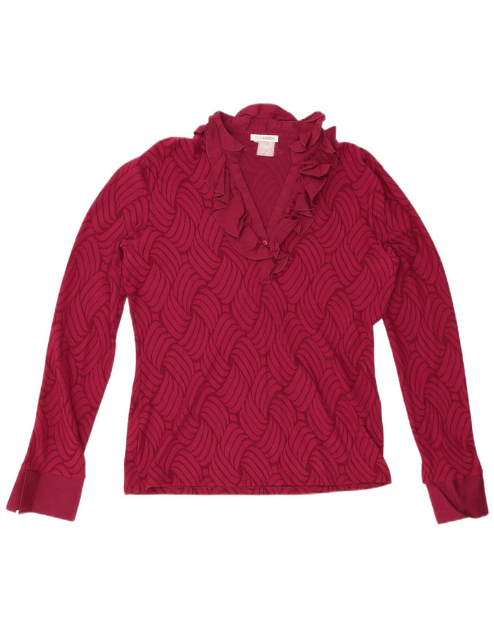 Top Femei NARACAMICIE cu mânecă lungă UK 14 Large Burgundy Geometric