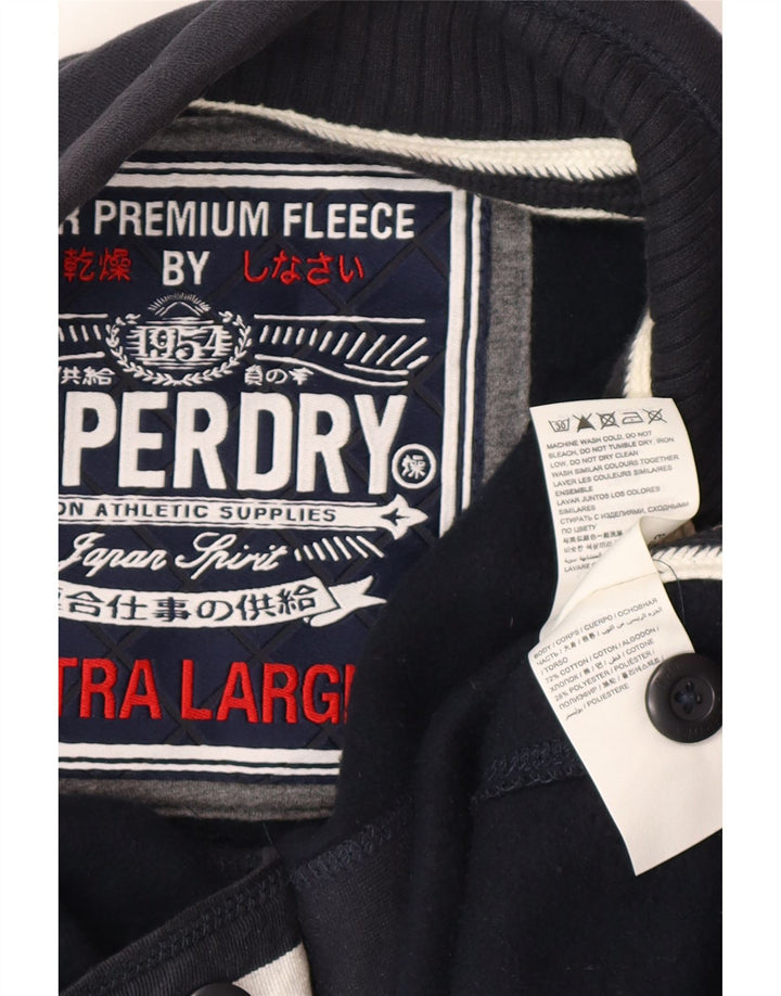 Pulover pentru bărbați Superdry, cu grafic, cu gât cu nasturi, XL, bumbac bleumarin