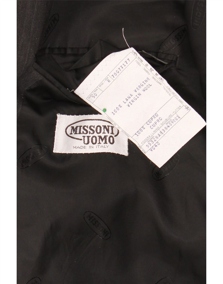 MISSONI Mens Uomo Blazer Jacket dublu-breasted IT 50 Large Grey Pinstripe