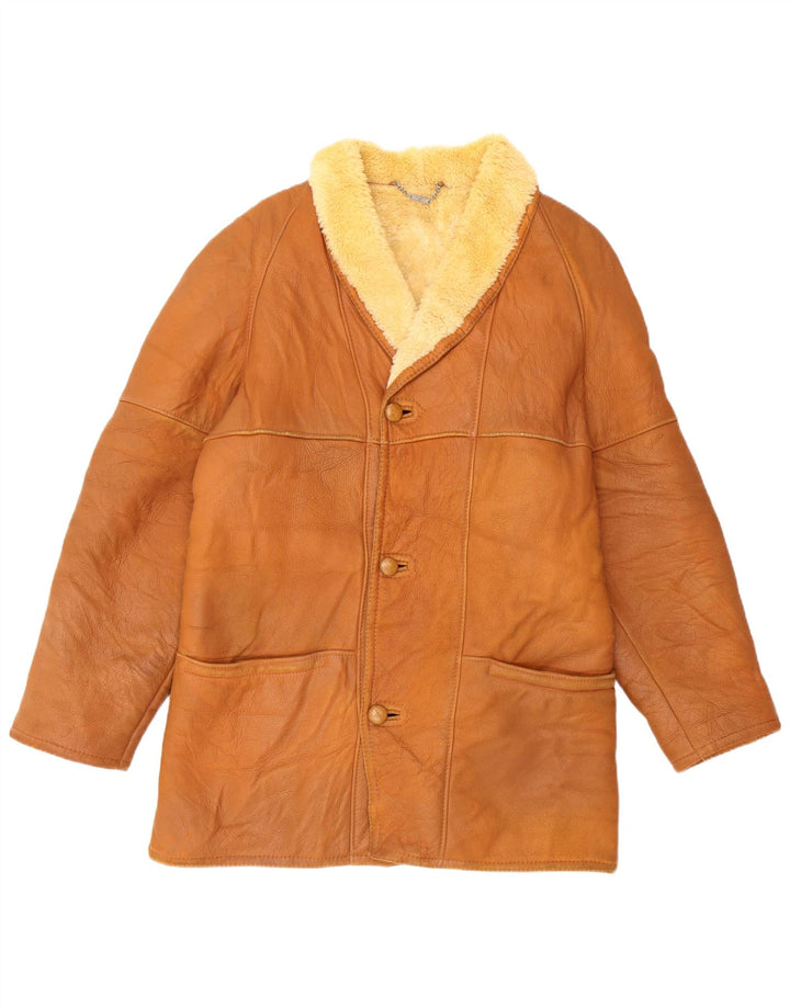 MABRUN Jachetă din shearling pentru bărbați UK 36 Mic din piele maro