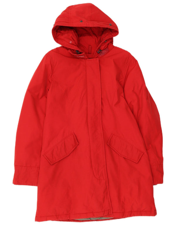 Jachetă căptușită cu glugă Woolrich pentru femei UK 12, bumbac roșu mediu