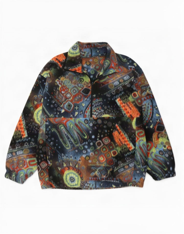 Jumper vintage pentru bărbați, cu model abstract, cu fermoar și gât, mare, multicolor