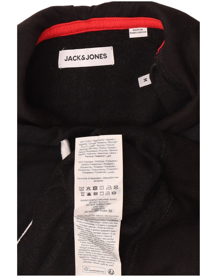 JACK & JONES Mens Graphic Hoodie Jumper Medium Black Cotton