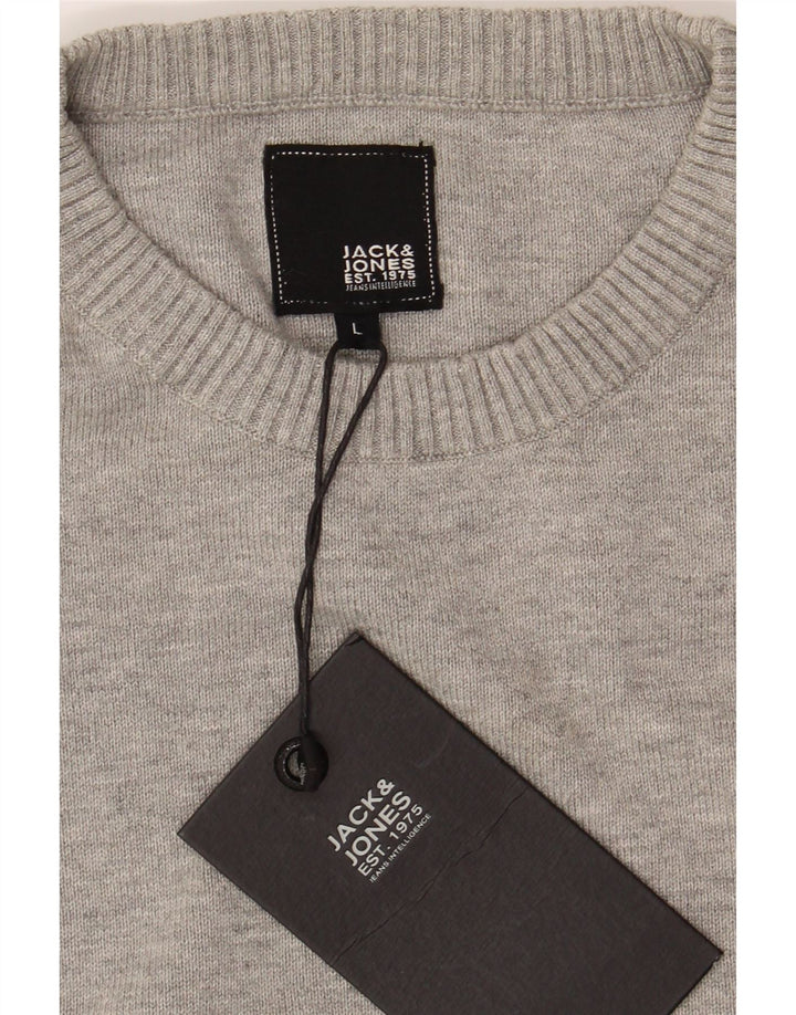 JACK & JONES Mens Graphic Crew Neck Jumper Sweater Large Grey Cotton Vintage Jack & Jones and Second-Hand Jack & Jones from Messina Hembry 