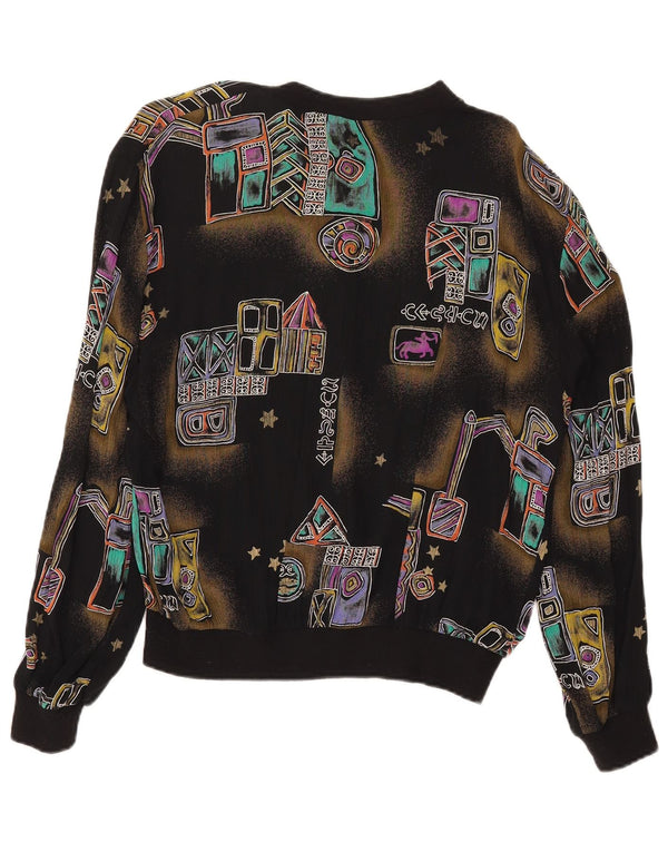 Bluză de cămașă vintage pentru femei UK 18 XL Negru Geometric