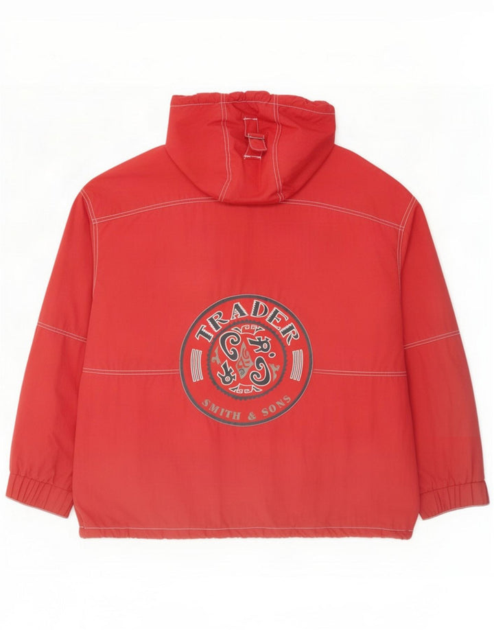 Vintage Mens Hooded Windbreaker Jacket UK 40 Large Red Poliester