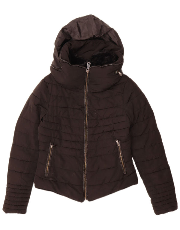Jachetă căptușită cu glugă pentru femei Zara UK 10 Small Black