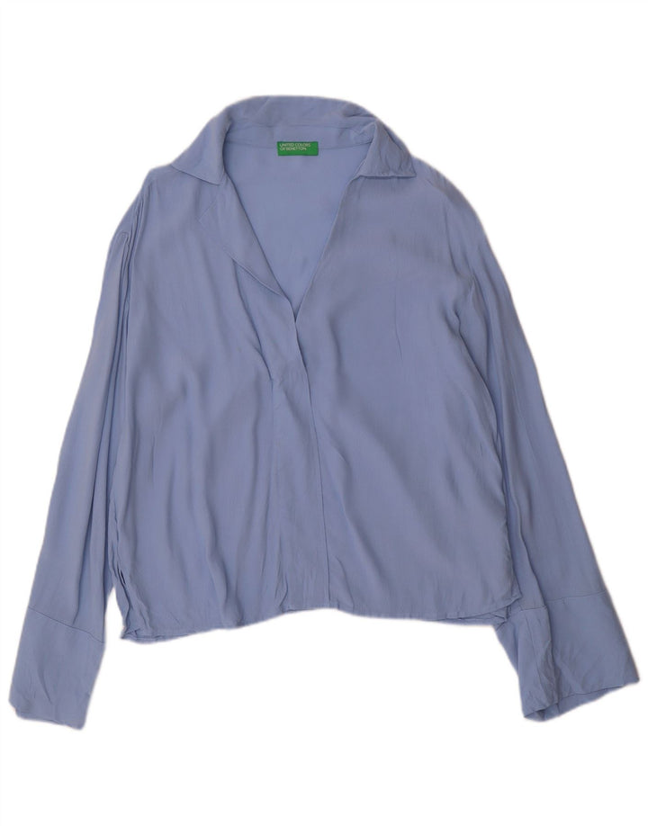 Bluză cămașă pulover oversize BENETTON pentru femei UK 10 Small Blue Viscose