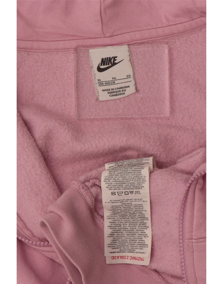 Pulover NIKE pentru fete, supradimensionat, crop grafic, cu fermoar, 13-14 ani, XL, roz