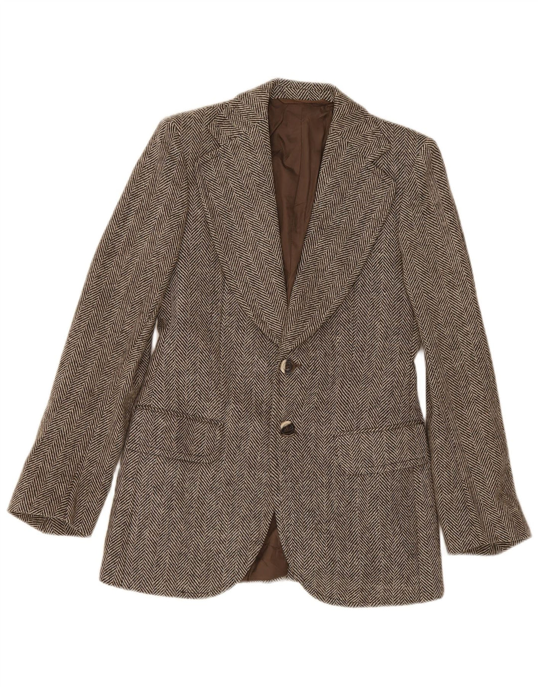Jachetă vintage pentru bărbați cu 2 nasturi IT 46 Small Brown Herringbone