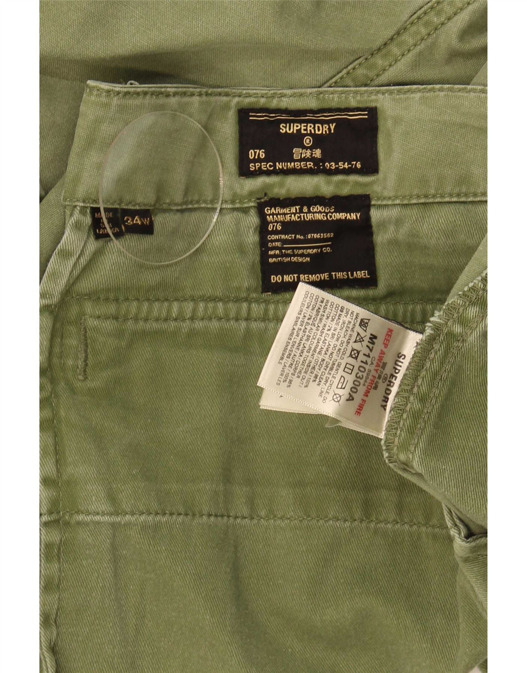 Pantaloni scurti cargo Superdry pentru bărbați W34, bumbac verde mare