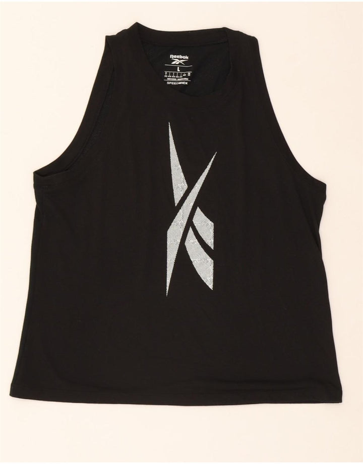 REEBOK Womens Graphic Vest Top UK 16/18 Large Black Vintage Reebok and Second-Hand Reebok from Messina Hembry 