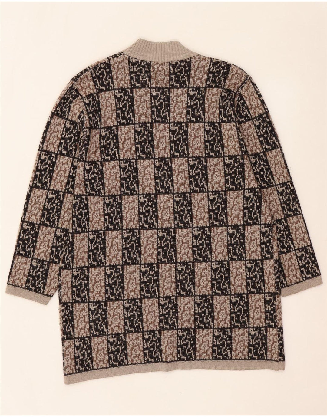 VINTAGE Pulover cardigan deschis cu paragate pentru femei IT 44 Maro Mediu Geometric