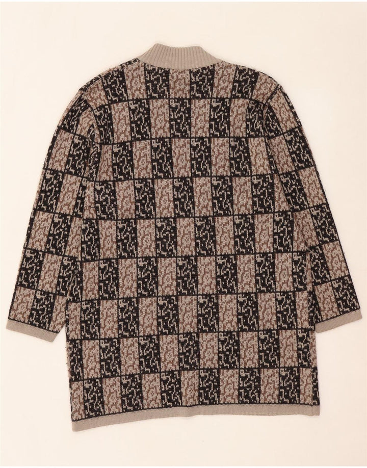 VINTAGE Pulover cardigan deschis cu paragate pentru femei IT 44 Maro Mediu Geometric