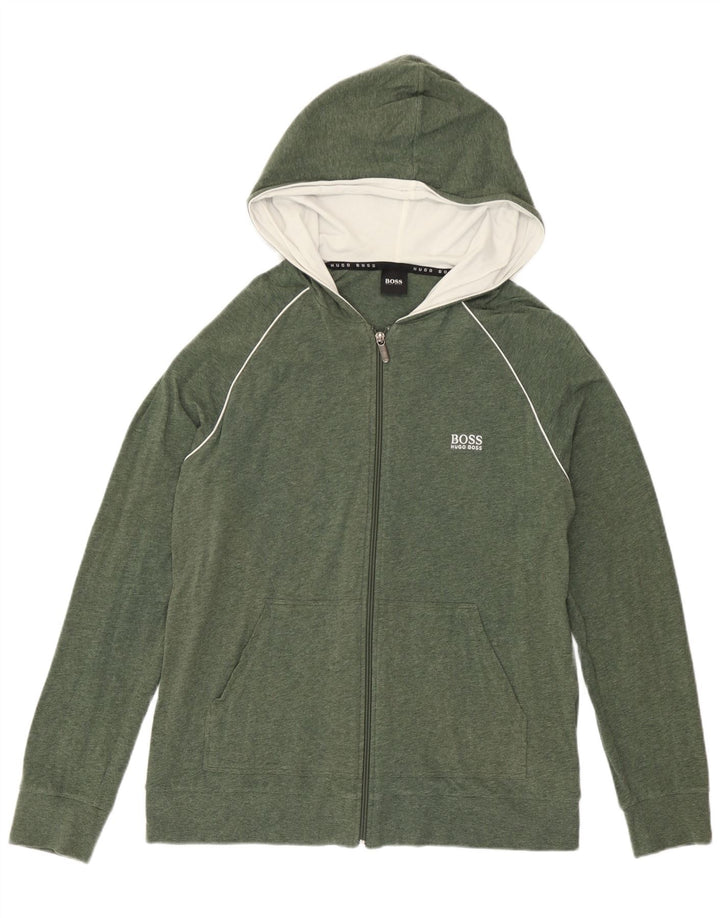 Pulover Hugo Boss pentru bărbați, cu fermoar, bumbac verde mediu