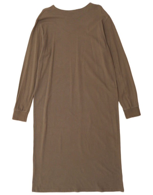 Rochie maxi cu mânecă lungă pentru femei Zara UK 16 mare bumbac kaki