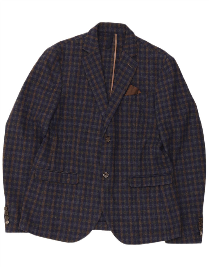 Jachetă vintage pentru bărbați, cu 2 nasturi, EU 52 XL, albastru bleumarin Gingham acrilic