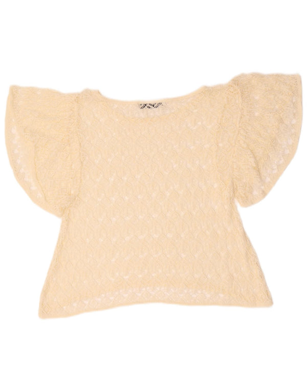 Bluză Zara Crop Batwing Crochet pentru femei UK 12 Galben mediu