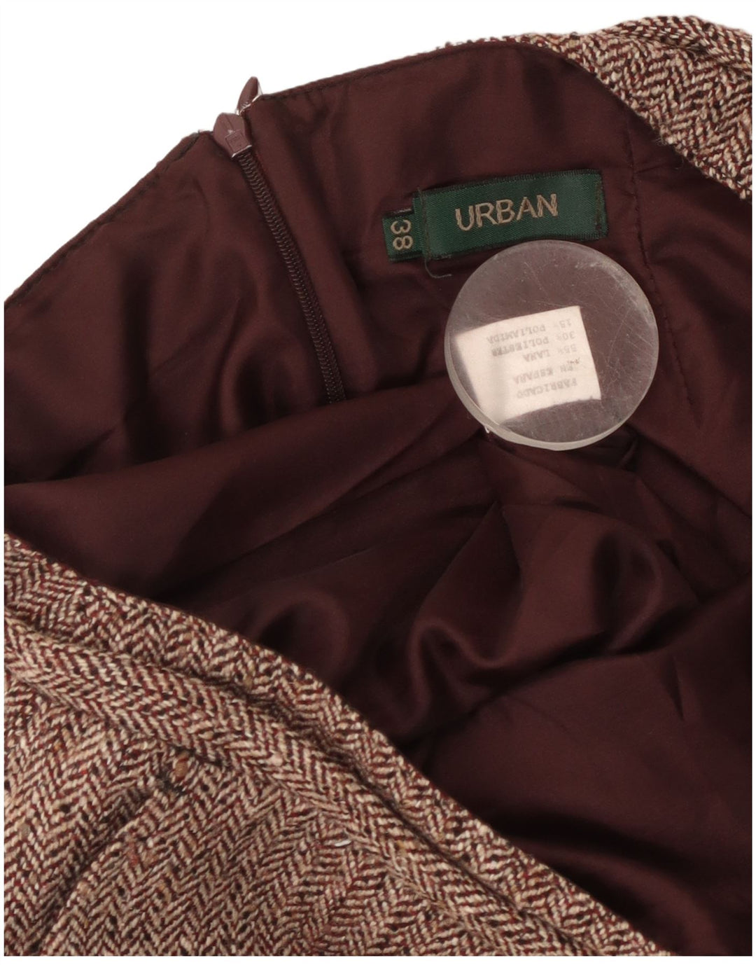 Fusta dreaptă pentru femei vintage EU 38 Medium W30 Burgundy Herringbone Wool