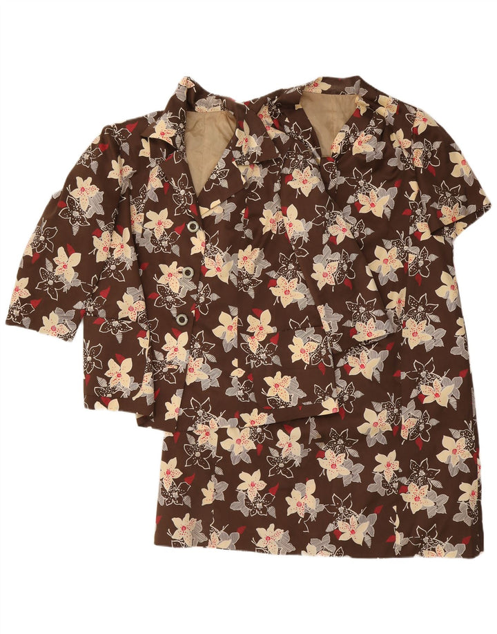 Set de 2 piese vintage pentru femei cu mâneci 3/4, 4 nasturi, 12 UK 12, maro mediu, floral