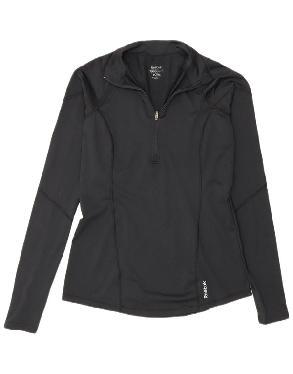 Top de trening Reebok pentru femei, cu fermoar și gât, din poliester negru mediu UK 12