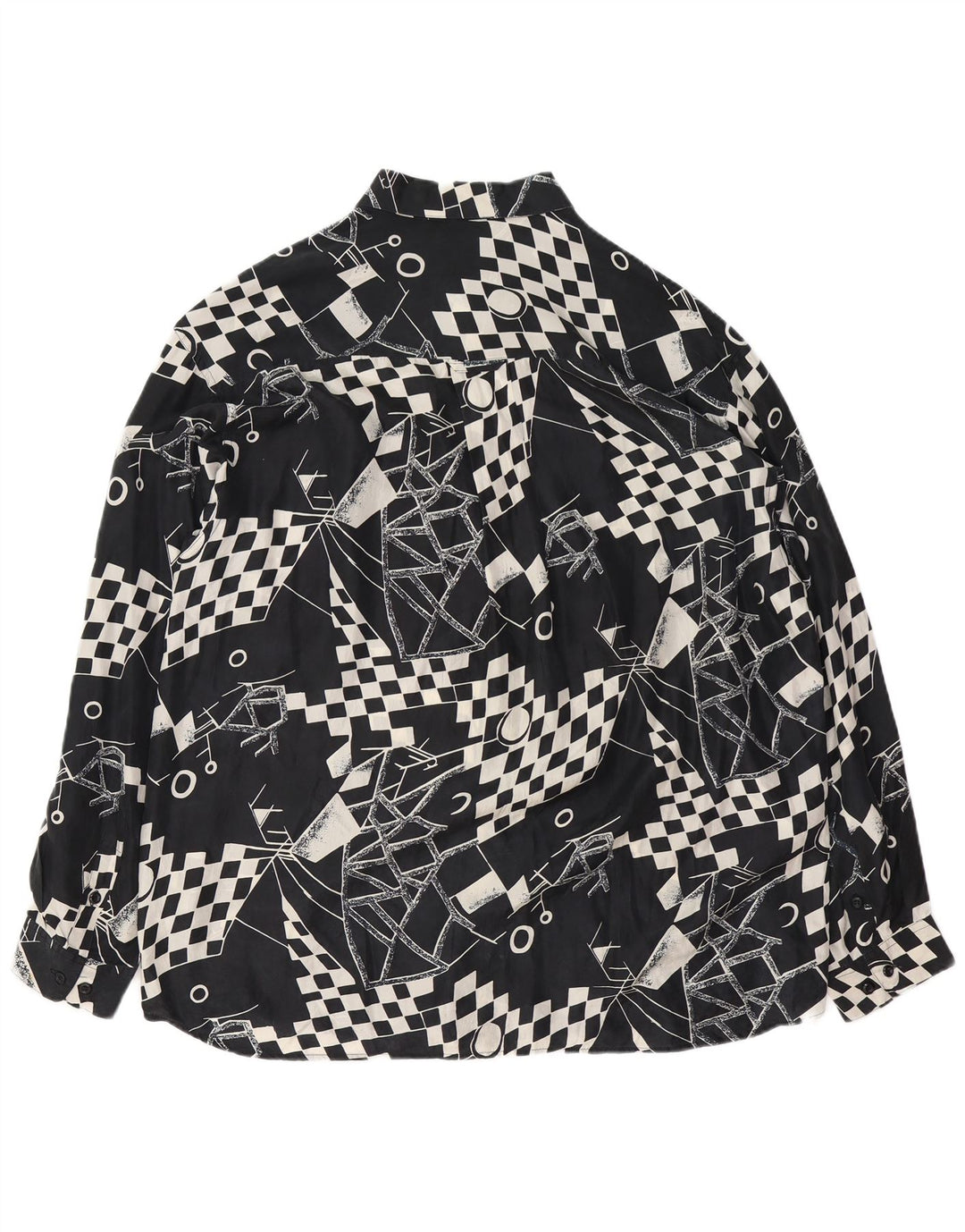 Cămașă Bărbați VINTAGE XL Neagră Geometrică Mătase