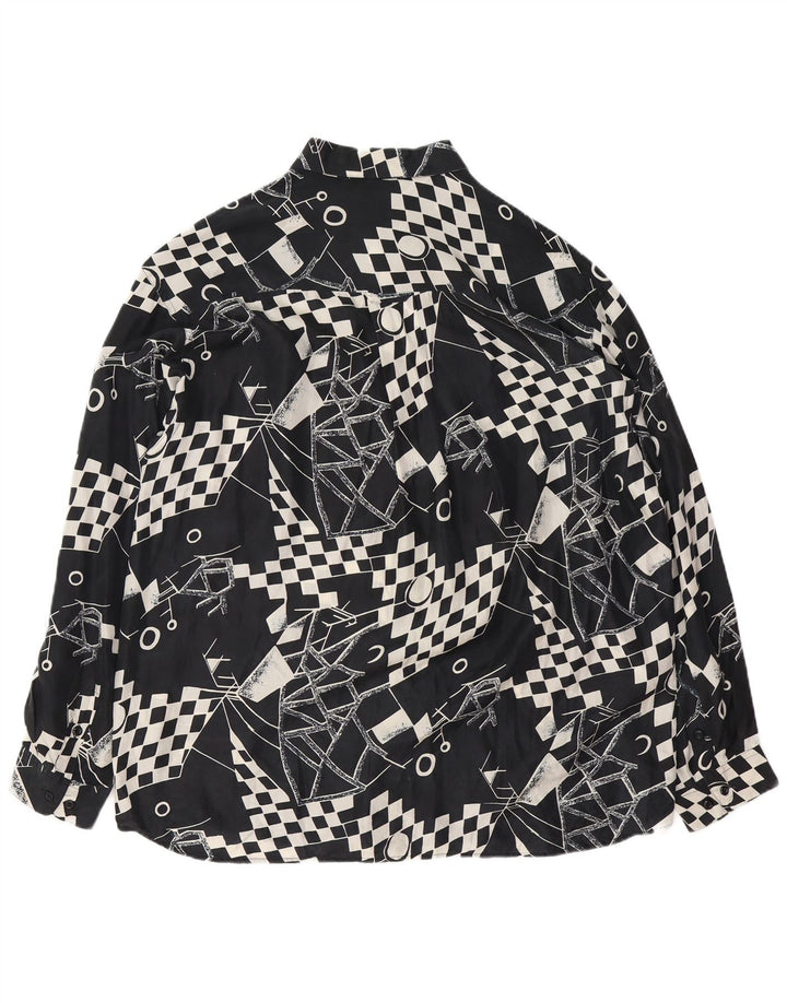 Cămașă Bărbați VINTAGE XL Neagră Geometrică Mătase