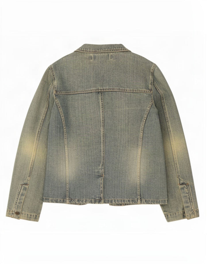 Sacou Blazer Trafaluc pentru femei, cu 2 nasturi, din denim, UK 12, bumbac albastru mediu
