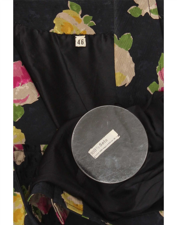 Jachetă de epocă pentru femei, cu 2 nasturi, cu mânecă scurtă, IT 46 Large Black Floral