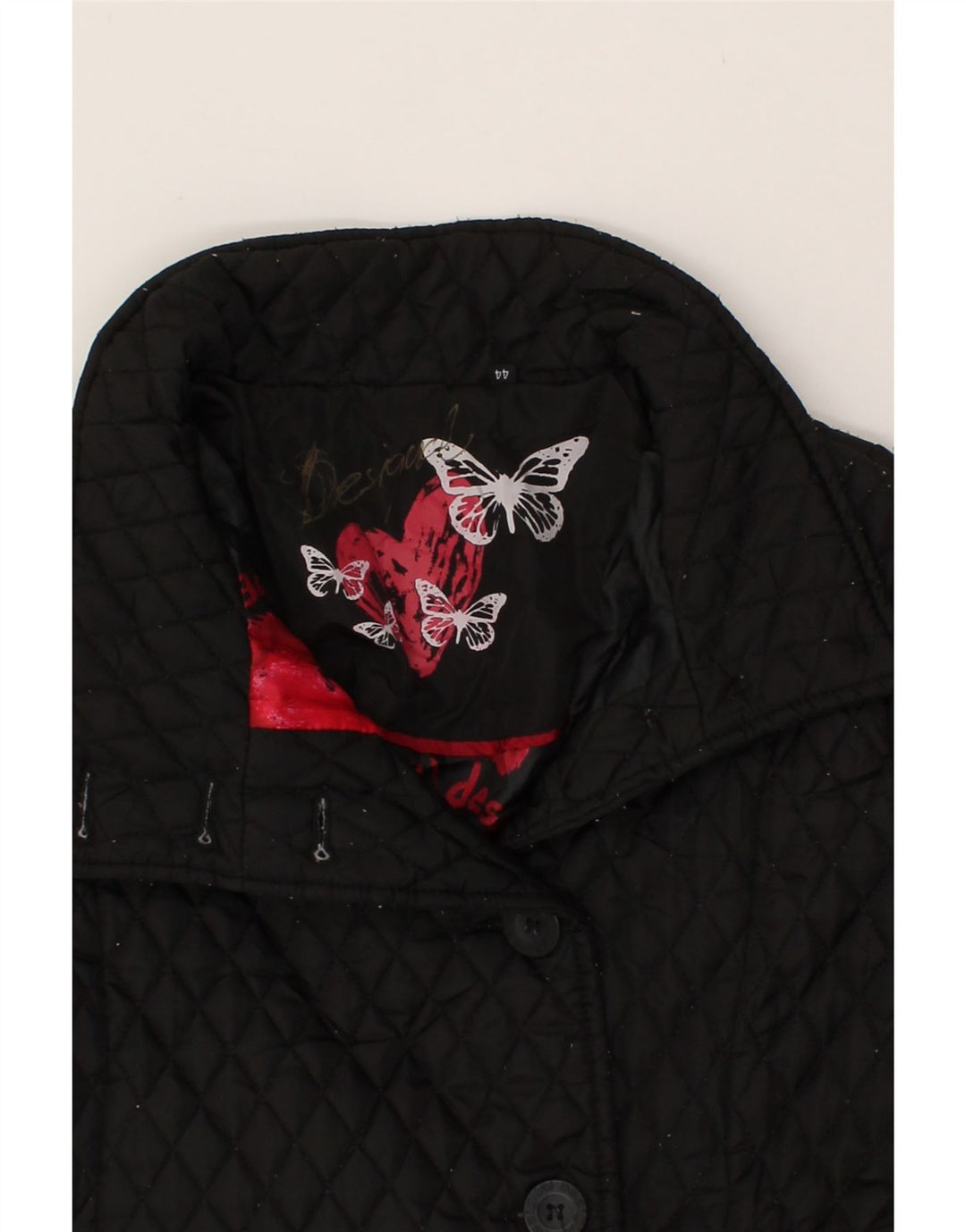 DESIGUAL Womens Quilted Overcoat IT 44 Medium Black Polyester Vintage Desigual and Second-Hand Desigual from Messina Hembry 