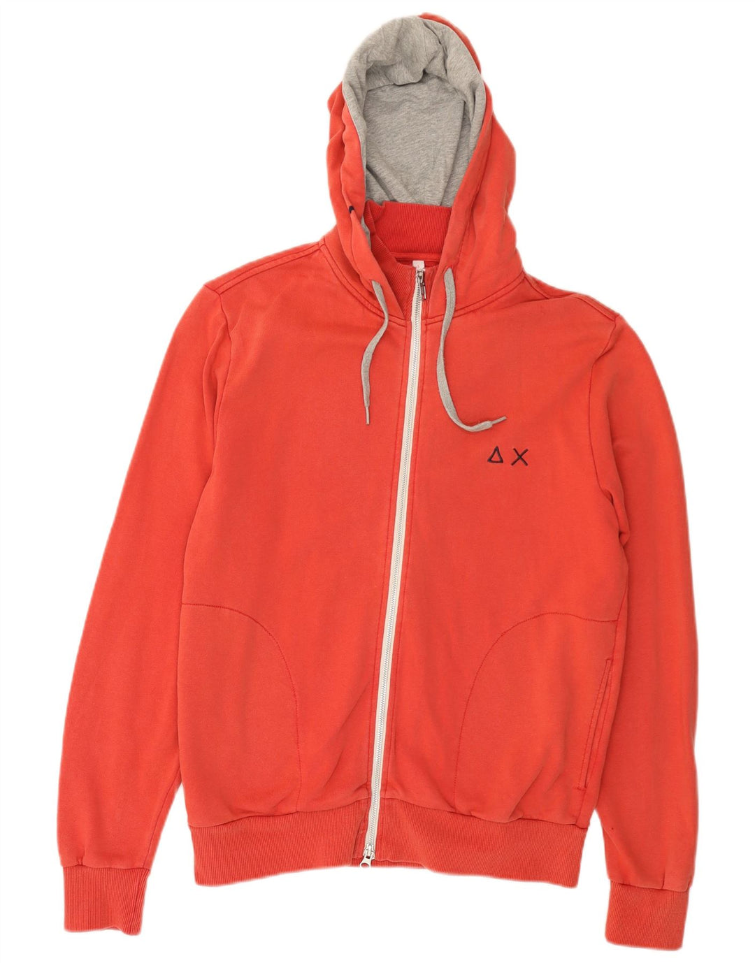 SUN68 Pulover cu glugă cu fermoar pentru bărbați din bumbac roșu mare