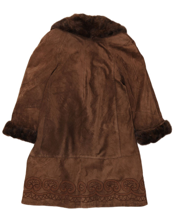 Pardesiu vintage pentru femei de piele intoarsa UK 14 Maro Mediu Paisley