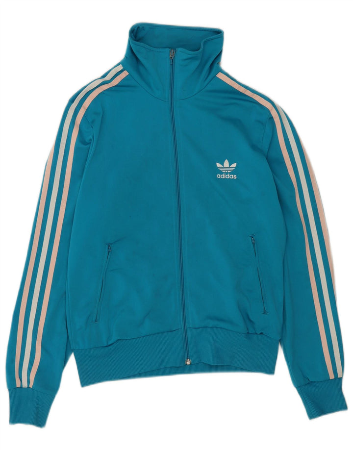 Jachetă de top pentru trening grafic Adidas pentru femei UK 16 Poliester albastru mare