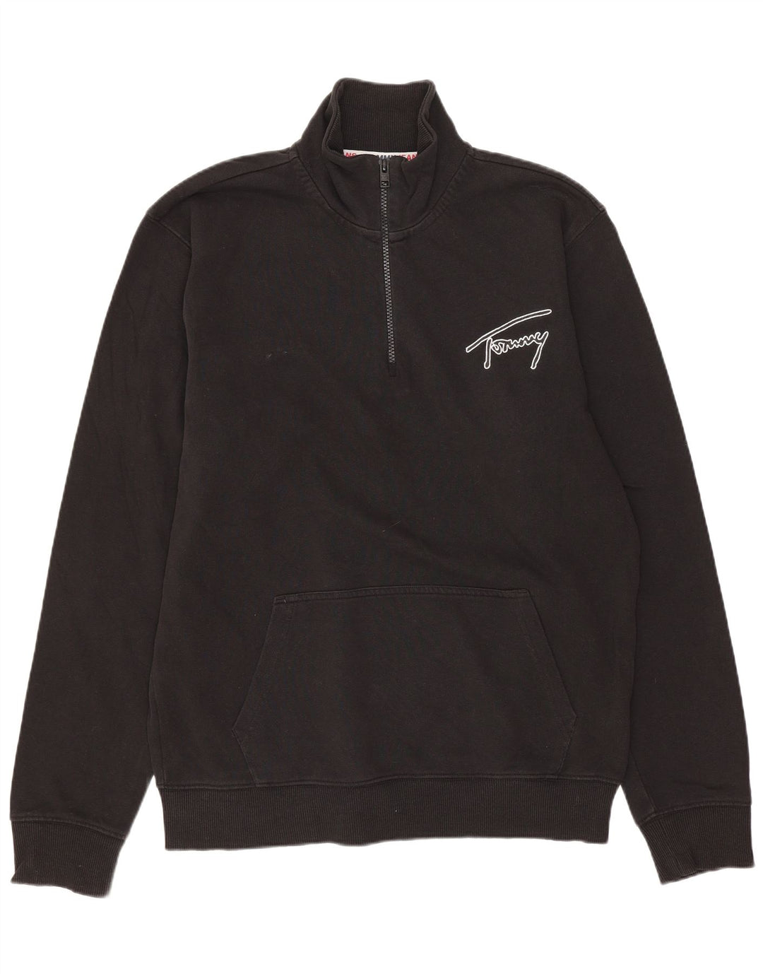 Hanorac TOMMY HILFIGER pentru bărbați, cu fermoar, cu gât, bumbac mediu negru