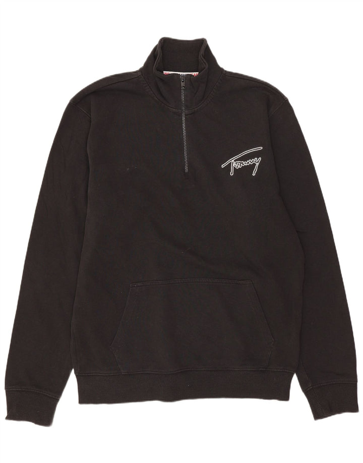 Hanorac TOMMY HILFIGER pentru bărbați, cu fermoar, cu gât, bumbac mediu negru