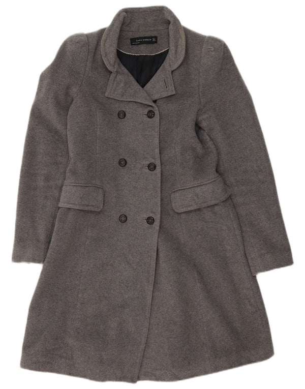 Zara Womens Double Breasted Coat UK 12 Medium Grey Wool
