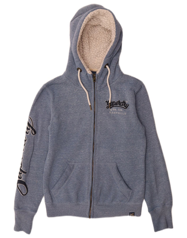 Pulover Superdry pentru damă, cu grafic, cu fermoar, din bumbac cu pete albastre, UK 8