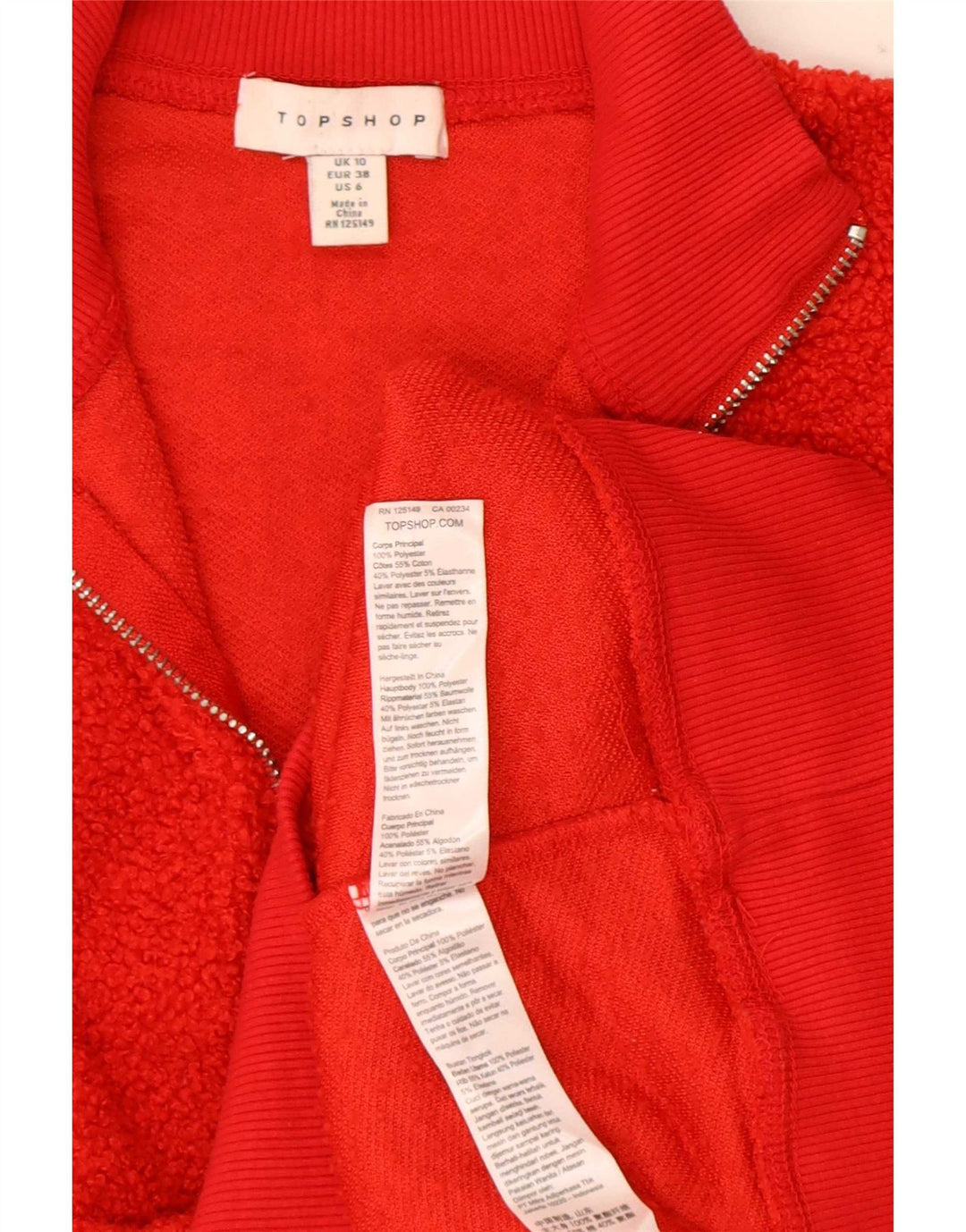 Pulover pentru femei Topshop, supradimensionat, cu fermoar și gât, din lână UK 10, poliester roșu mic
