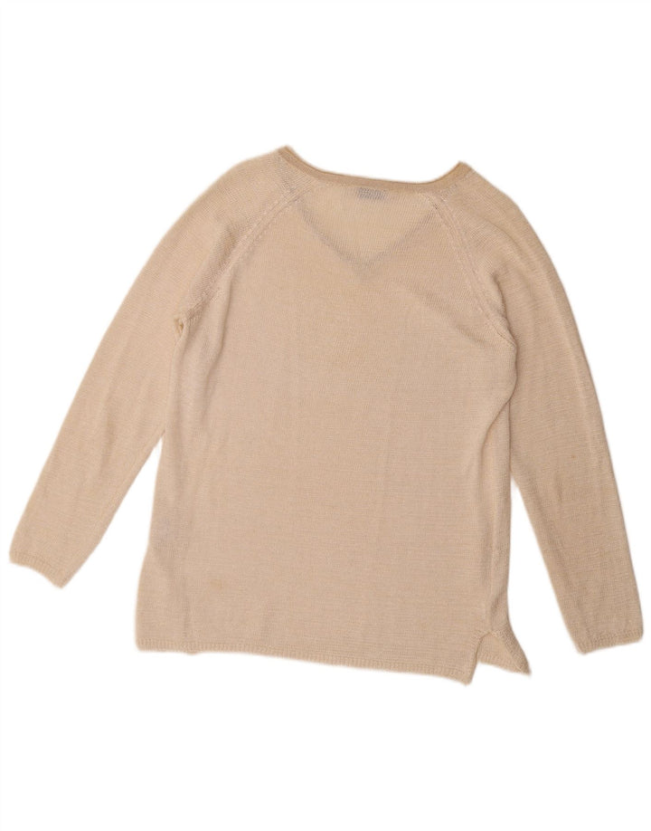 Pulover vintage pentru femei cu decolteu în V UK 16 Poliester mare, bej