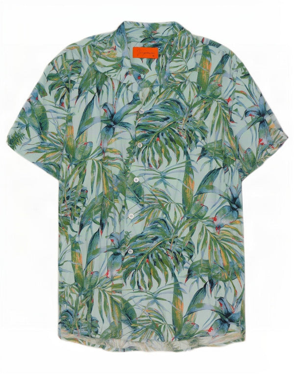 Cămașă cu mânecă scurtă pentru bărbați vintage, turcoaz mediu, viscoză florală