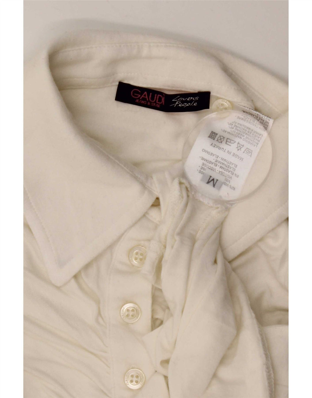 Tricou polo pentru femei Gaudi cu mânecă lungă UK 12 Medium White Viscose