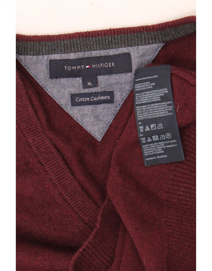 Pulover pentru bărbați Tommy Hilfiger, cu decolteu în V, XL, bumbac maro