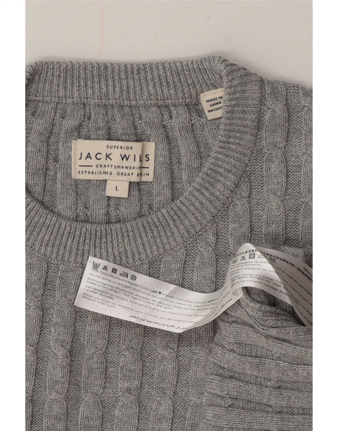Pulover Jack Wills pentru bărbați cu gât roșu, bumbac mare, gri
