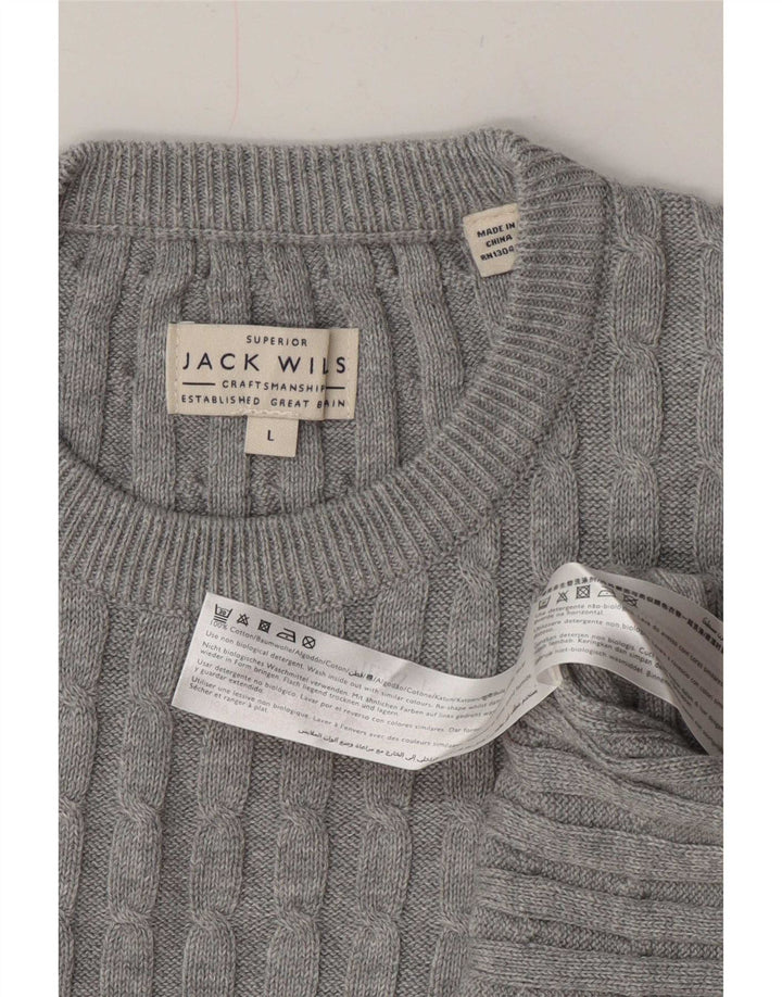 Pulover Jack Wills pentru bărbați cu gât roșu, bumbac mare, gri