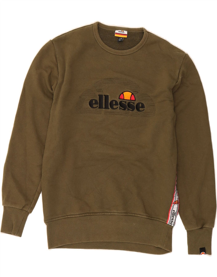 ELLESSE Mens Graphic Sweatshirt Jumper Medium Khaki Cotton Vintage Ellesse and Second-Hand Ellesse from Messina Hembry 