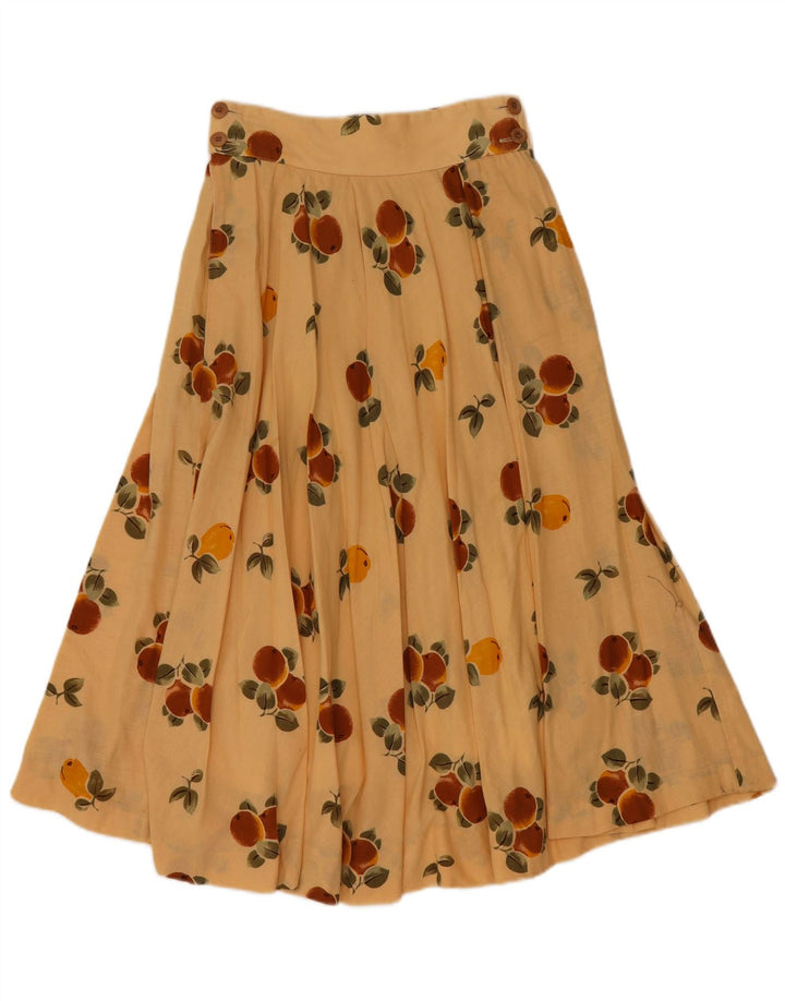 VINTAGE Fustă A-Line plisată cu model abstract pentru femei W24 XS Bej