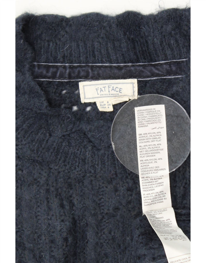 FAT FACE Womens Turtle Neck Jumper Sweater UK 8 Small Navy Blue Nylon Vintage Fat Face and Second-Hand Fat Face from Messina Hembry 