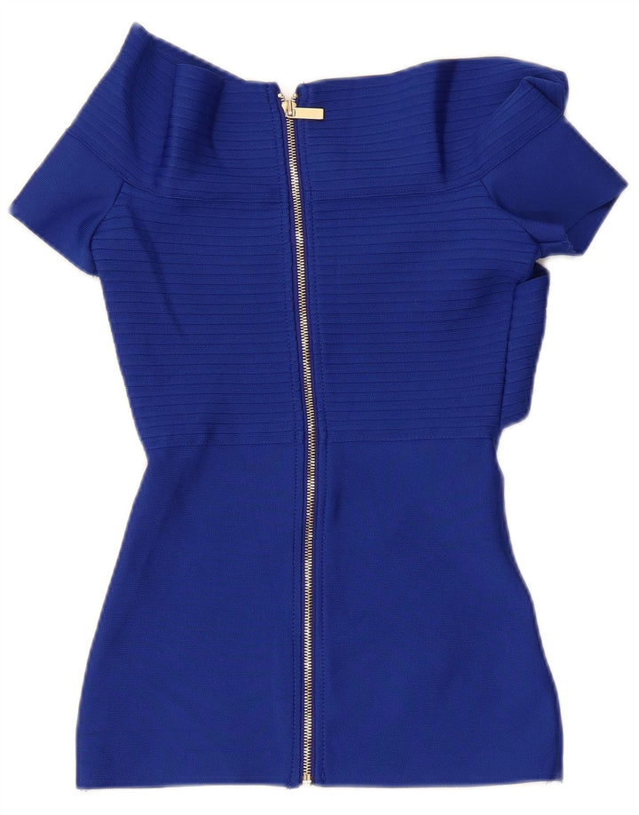 Bluză Karen Millen pentru femei, cu umăr dezactivat, UK 4 XS, poliester albastru